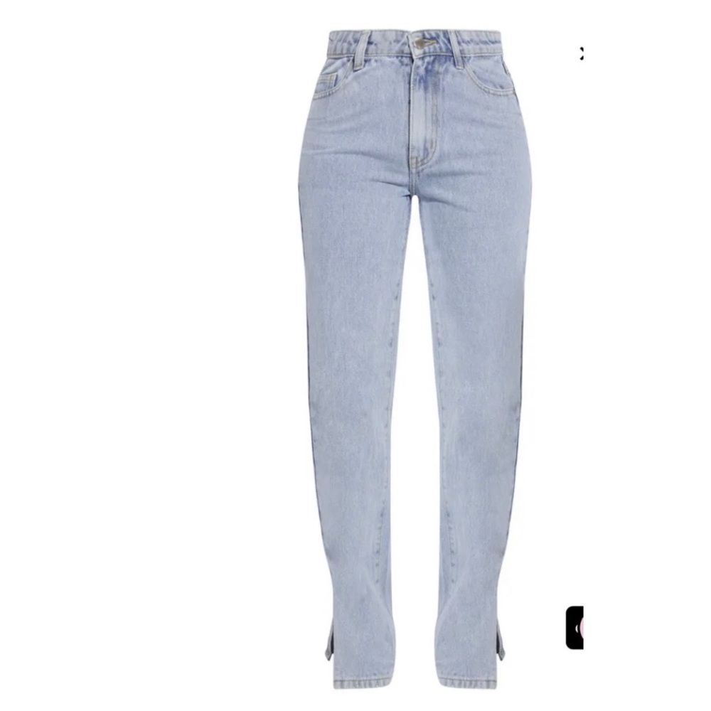 NWT! PRETTYLITTLETHING Petite Light Blue Dip Waist Split Hem Denim Jeans US 8